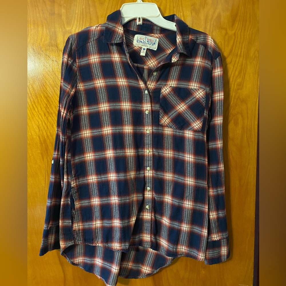 Navy and red long sleeve shirt